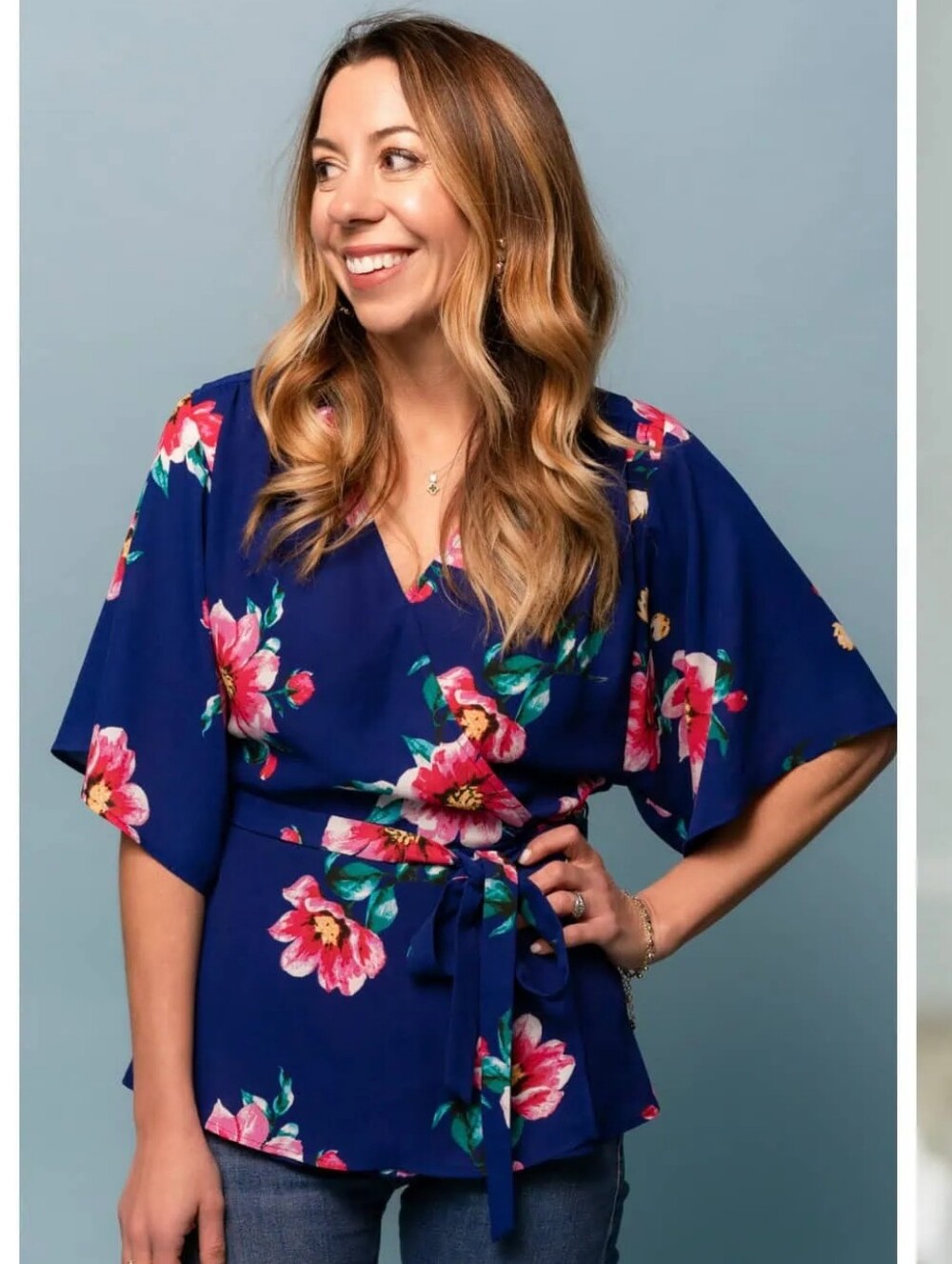 NWT Gibson × International Women's Day Mindy Kimono Sleeve Floral Wrap Blouse - Picture 2 of 2